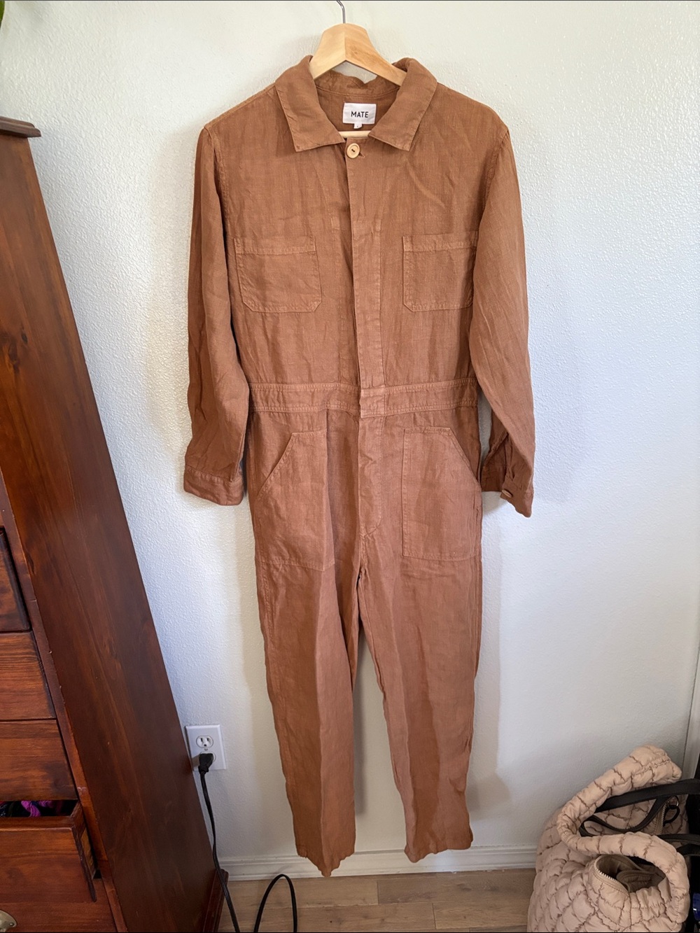 MATE the Label Rust Brown Linen Jumpsuit